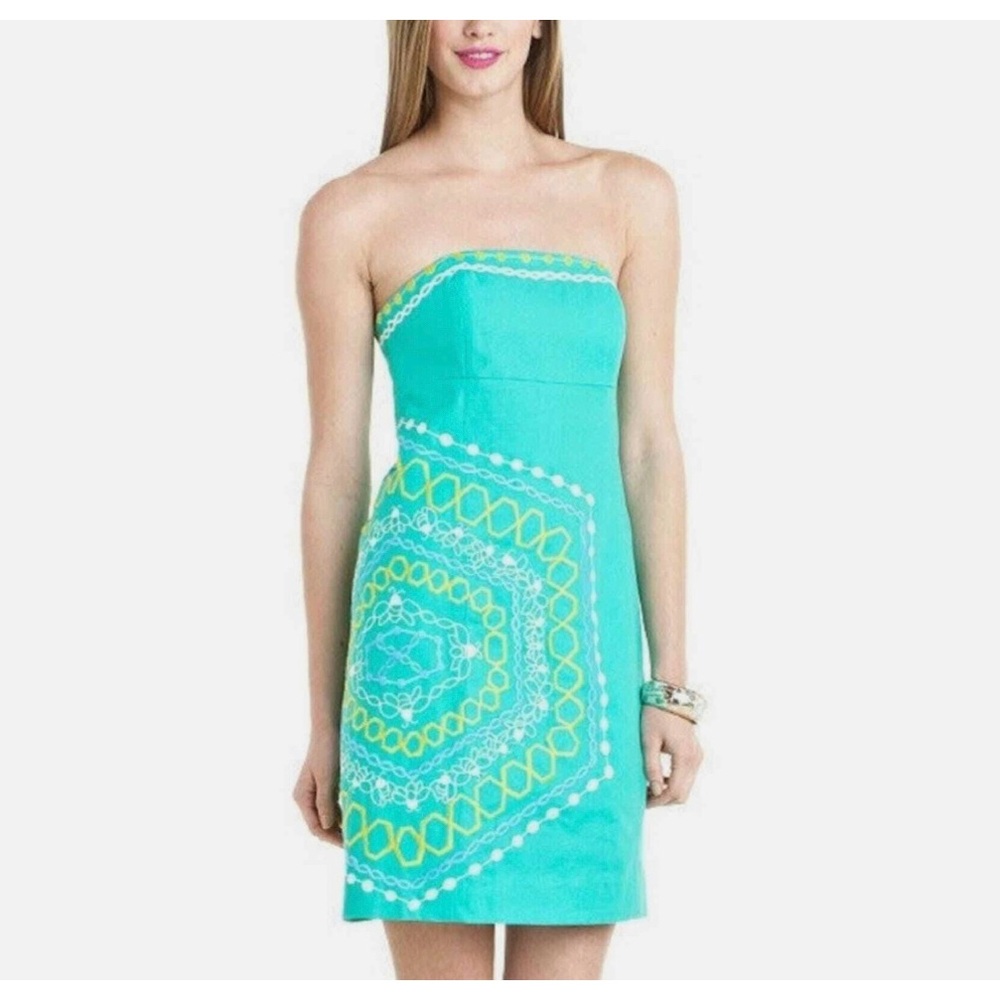 Lilly Pulitzer Comb Get it Bowen Dress Turquoise with Yellow Accents Size 14 NWT
